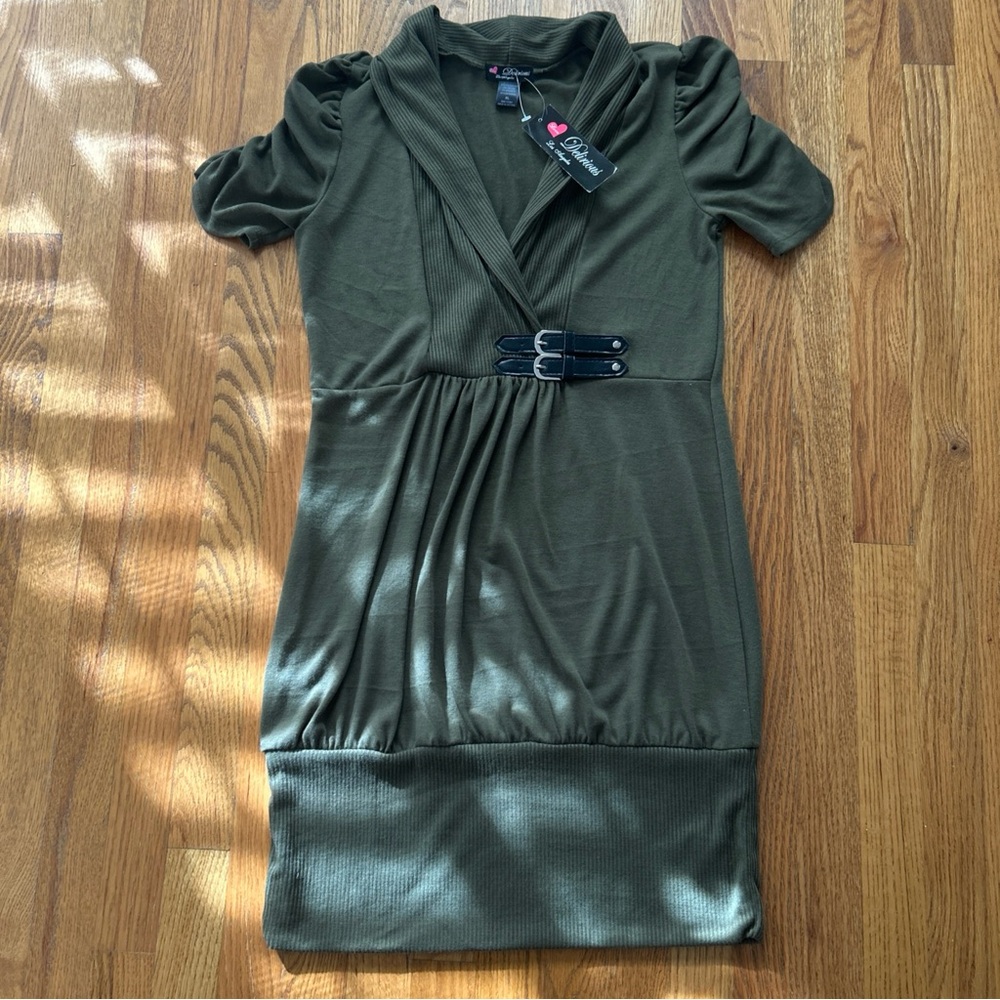 Love Delirious Elegant Olive Midi Dress with Buckle Detail Workwear‎ Sleek Sz XL